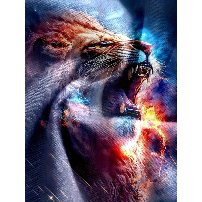 Men's 3D Roaring Lion Printed T-Shirt Cool Galaxy Flame Animal Graphic Tee Casual Short Sleeve Crewneck Top Hip Hop Streetwear Summer Fashion Clothes