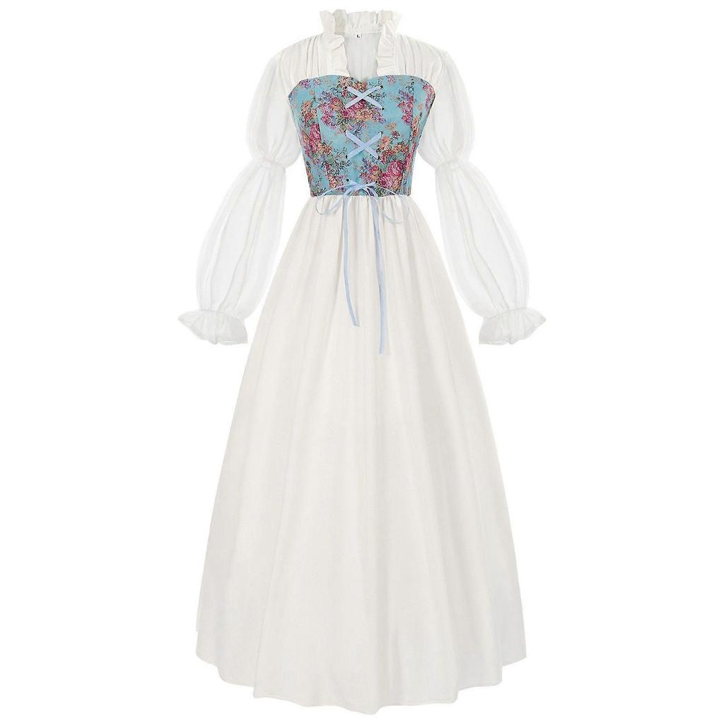 Court Style Retro Floral Maxi Dress Medieval Victorian Era Clothing