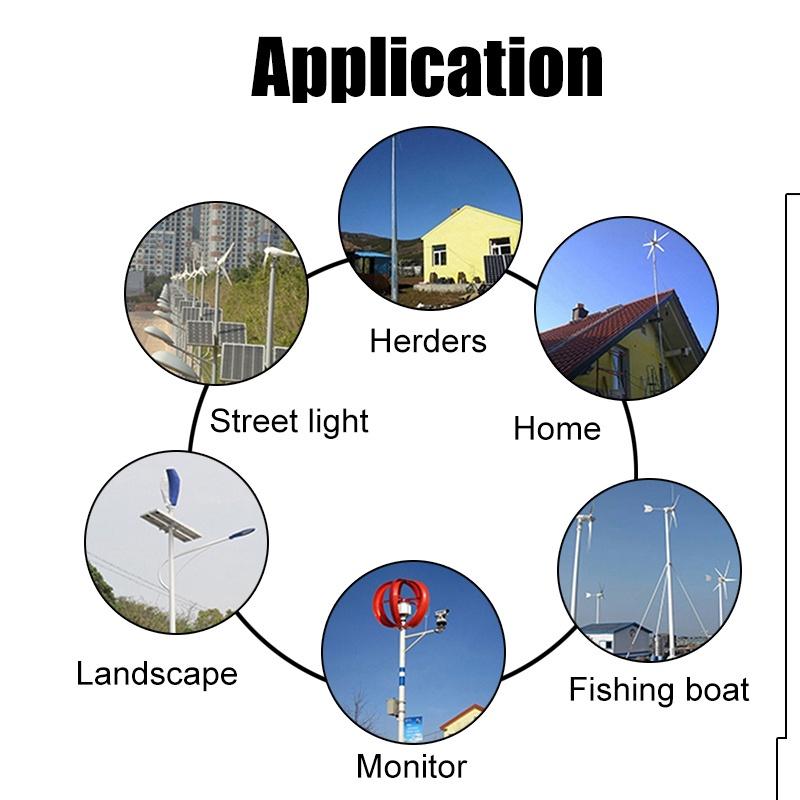 1600W 5 Blades White Wind Turbine Generators Vertical Axis Controller Lanterns