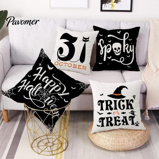 Square Sofa Cushion Protectors Halloween Ghost Cover, Retro Pumpkin Throw Pillow Case, 18x18 Covers Inch Washable Cover for Couch Bed Decor Breathable