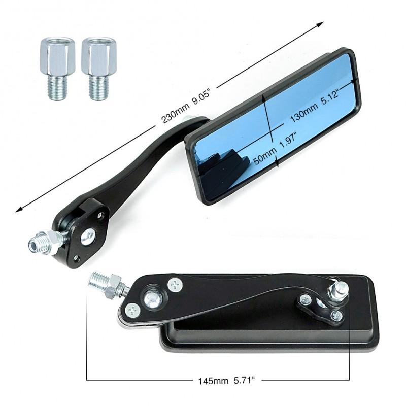 Aluminum Motorcycle Rearview Mirror Scooter Bike Side View Black Blue/White Glass Square Frame Strong Vibration