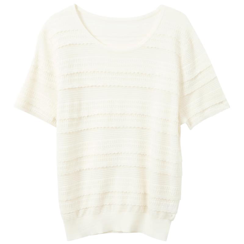 Women s Lyocell Blend Textured Knit Short Sleeve Top L
