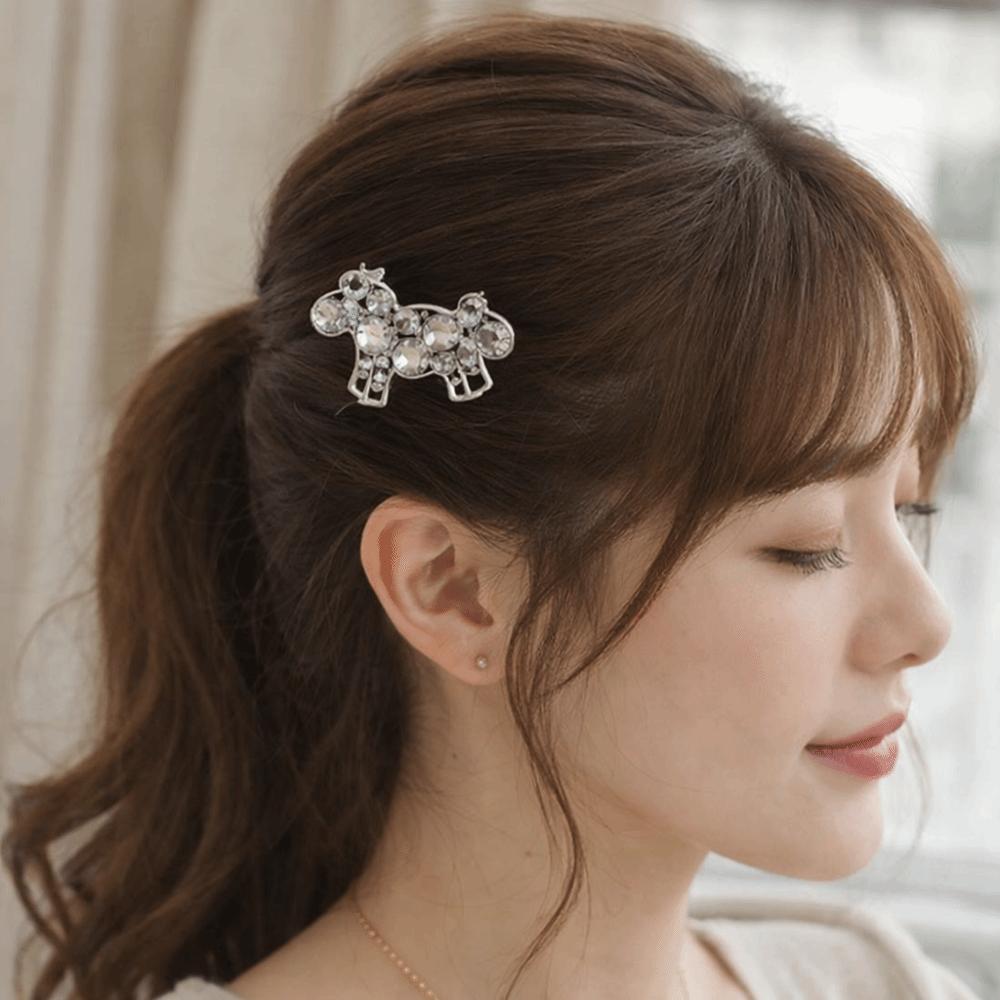 Zinc Zinc Zinc Alloy Horse Hairpin Colored Rhinestone Edge Clip Cartoon Hair Clip  Girls Hair Accessories