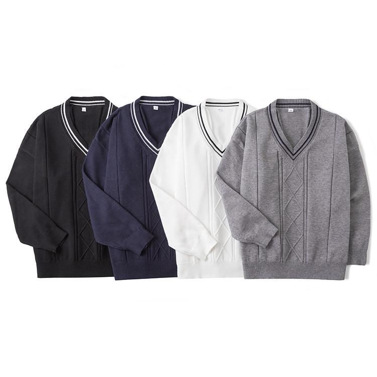 JK Unisex V-Neck Japanese Style Sweater - Women’s Long Sleeve Knit Pullover