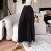 Women's Summer 2024 High-Waist Drape Pants Skirt - Ice Silk & Cotton-Linen Blend with Elastic Waist and Straps