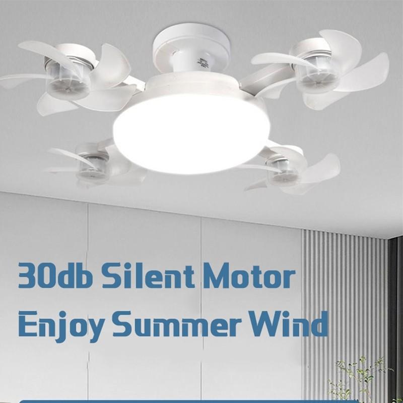 E27 Fassung Deckenventilator mit Licht 60W LED Beleuchtung Kleiner Deckenventilator Haushalt Wohnzimmer 4-Motor Ventilator mit Licht