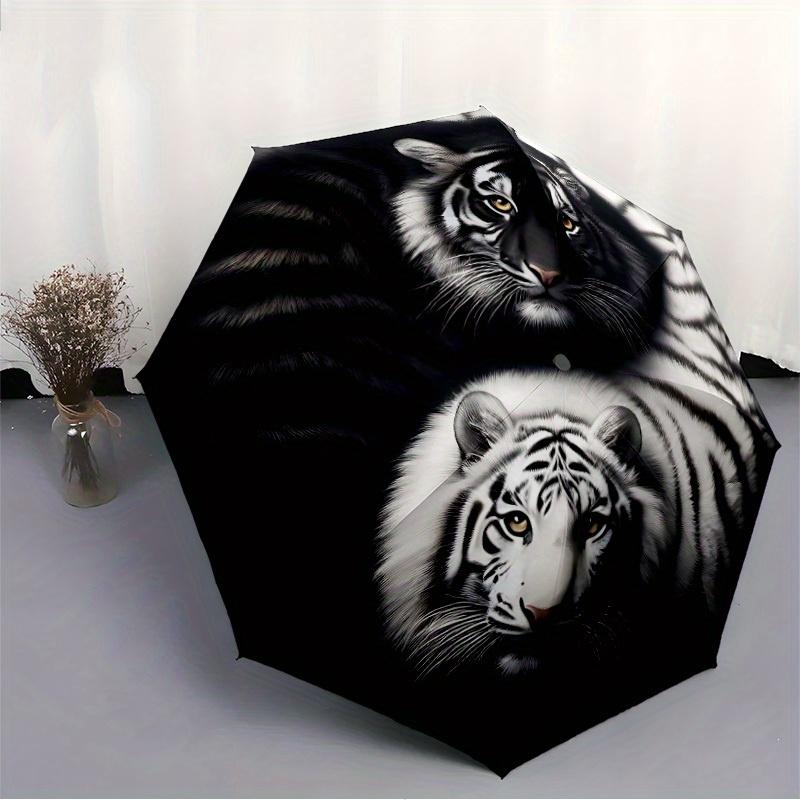 1pc Tiger Yin Yang Automatic Opening/closing Umbrella, Reinforced 8-Rib Construction, Compact Travel Umbrella Yy250808157