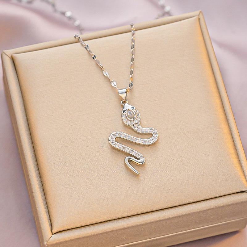 

Ожерелье из циркония в виде змеи, медная подвеска, не выцветающая бижутерия
