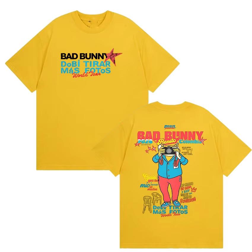 Bad Bunny Debi Tirar Mas Fotos 2026 World Tour Graphic T-Shirt, Unisex Vintage Crew Neck Loose Cotton Y2K Top T-shirt