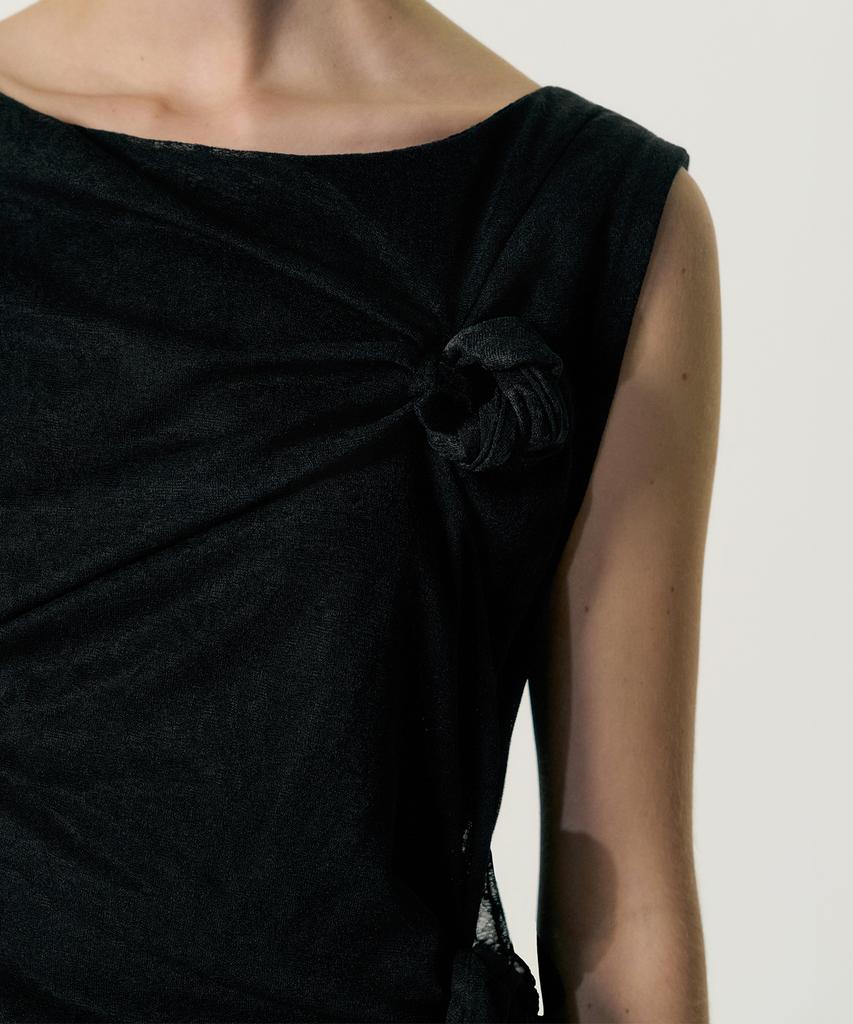 Kimjisu Multi-Knot Lace Jersey Top_Black