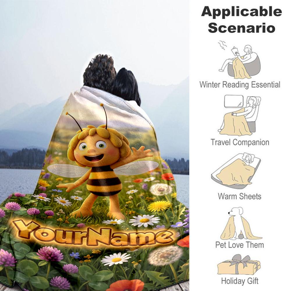 Biene Maja Customize Text Blanket Lightweight Customizable Blanket Soft Warm Cozy Throw For Seaside Bed Picnics Livingroom Four Seasons Universal