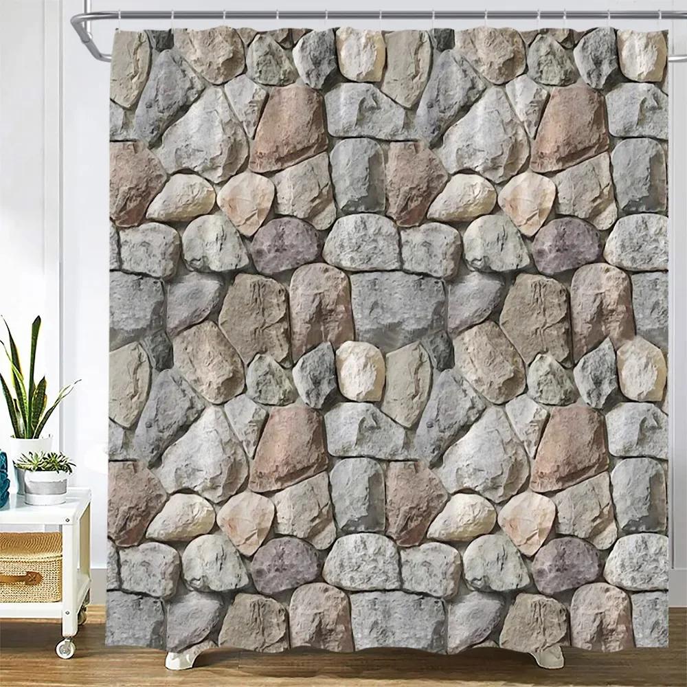 Abstract Marble Shower Curtains Retro Stone Wall Creative Black and White Plaid Geometric Bath Curtain Fabric Bathroom Decor Set