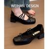 Fashion 2025 Beautiful Bow Slender Strap Mary Jane Shoes Women's Square Toe Square Heel Shoes