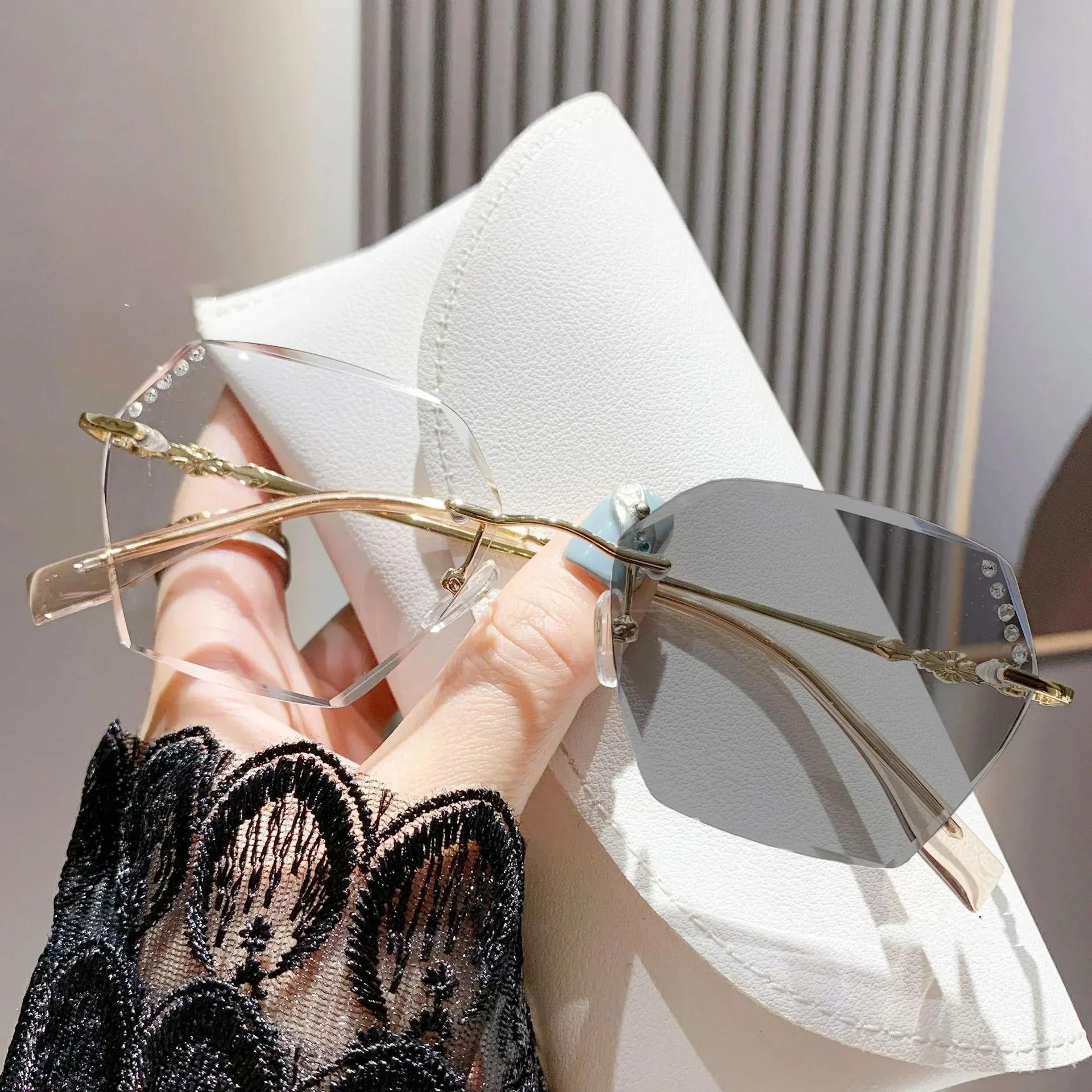 

Фотохромные очки без оправы для близорукости с режущей кромкой, очки с увеличенной оправой, защищающие от синего света, для близорукости -2.0