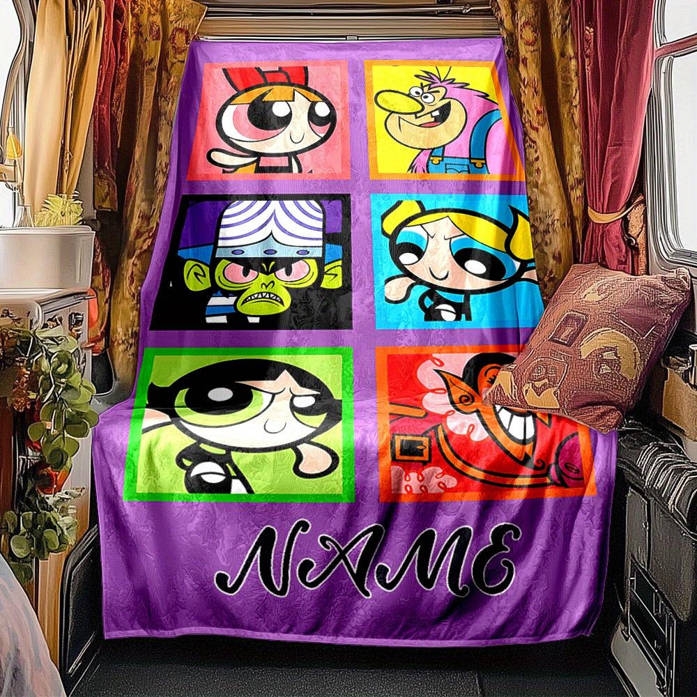 Powerpuff Girls Heman Blanket Personalized Name Soft Comfortable Stylish Blanket Car Blanket Perfect For Travel Camping Outdoor Home Suitable For All