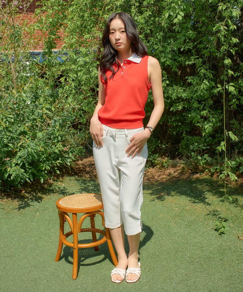 SALON DE YOHN Collar Sleeveless Top_ Red