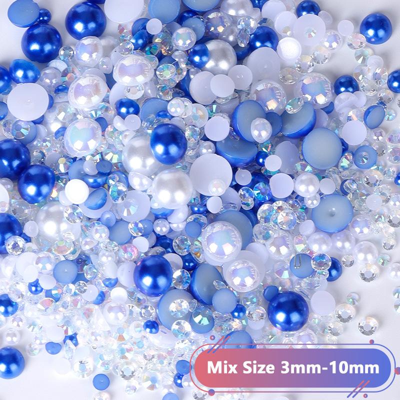 Hot Sale Color Mixed Semicircular Pearl Resin Diamond Mixed 3-10Mm Highlight Abs Pearl Diy Jewelry