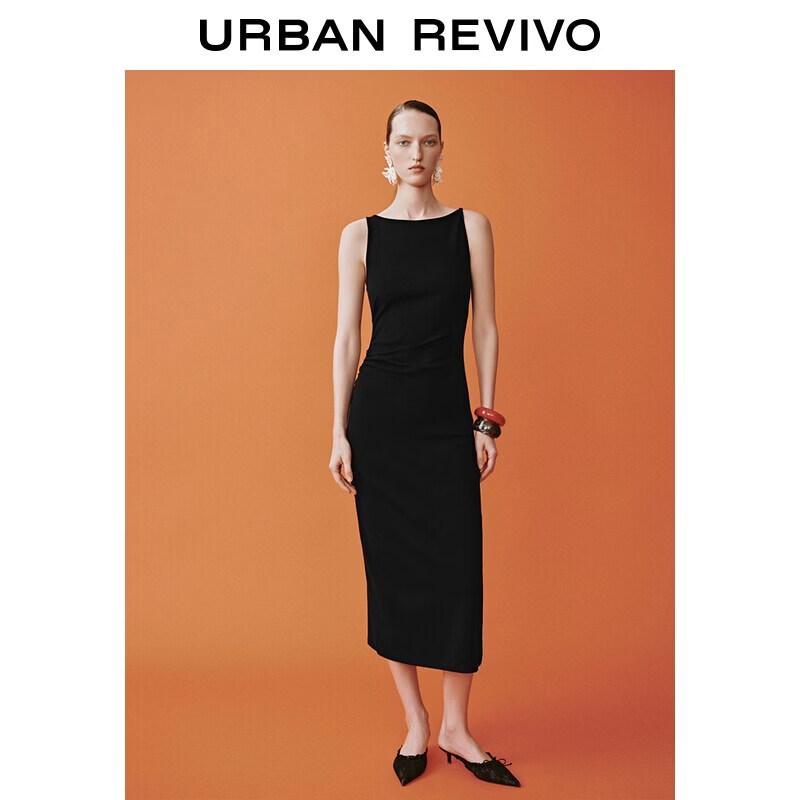 

UR2026 Women s Summer Pleated Sleeveless Bodycon Midi Dress M