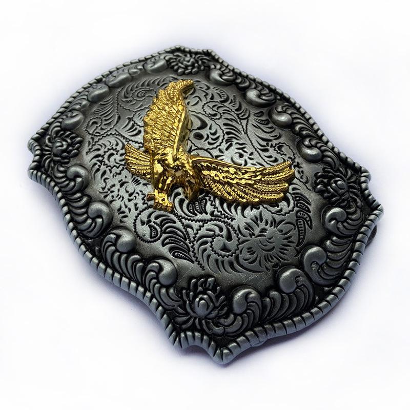 Ethnic Style Oval Eagle Leather Belt Buckle with Flower Design