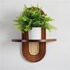 Stylish Rattan Wall Shelf With Wooden Arched Floating Display Stand For Home Decors Plant Decorative Items Hanging Shelf