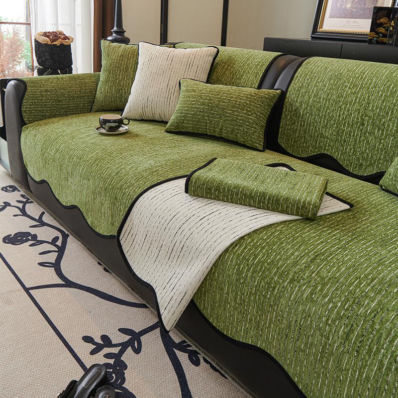 New Special-Shaped Sofa Cushion, Universal In All Seasons, Non-Slip And Dirt-Resistant Seat Cushion, Retro Green Sofa Cover Cover Cloth Towel