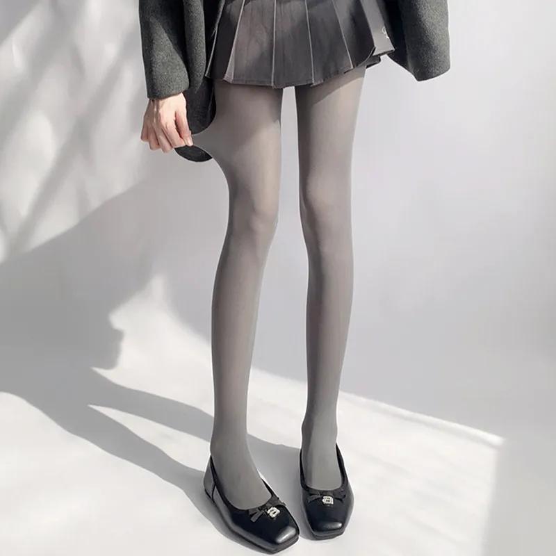 Smoky Grey Hue Tights Women Fashion JK White Silk Matte Finish Comfortable Velvet Bottoming Stockings Soft Nylon Pantyhose
