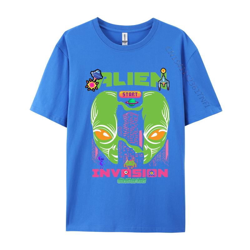 Brand Men T Shirt Printed Customized Top Tshirts Alien invasion retro T Shirts Round Collar Free Shipping