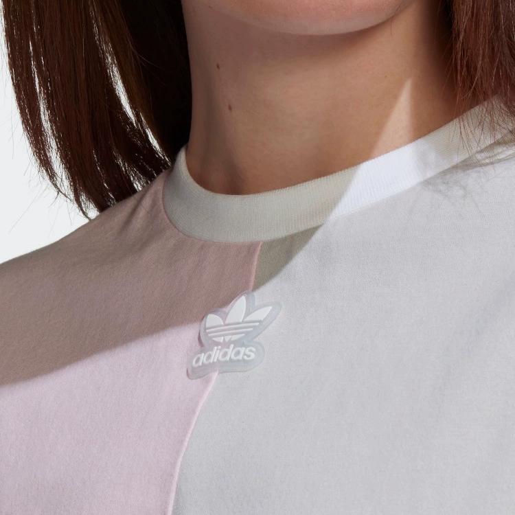 Adidas T-shirt à Manches Courtes Col Ras du Cou Patch Logo Trèfle Originals Color Block Tops Femme HT5978
