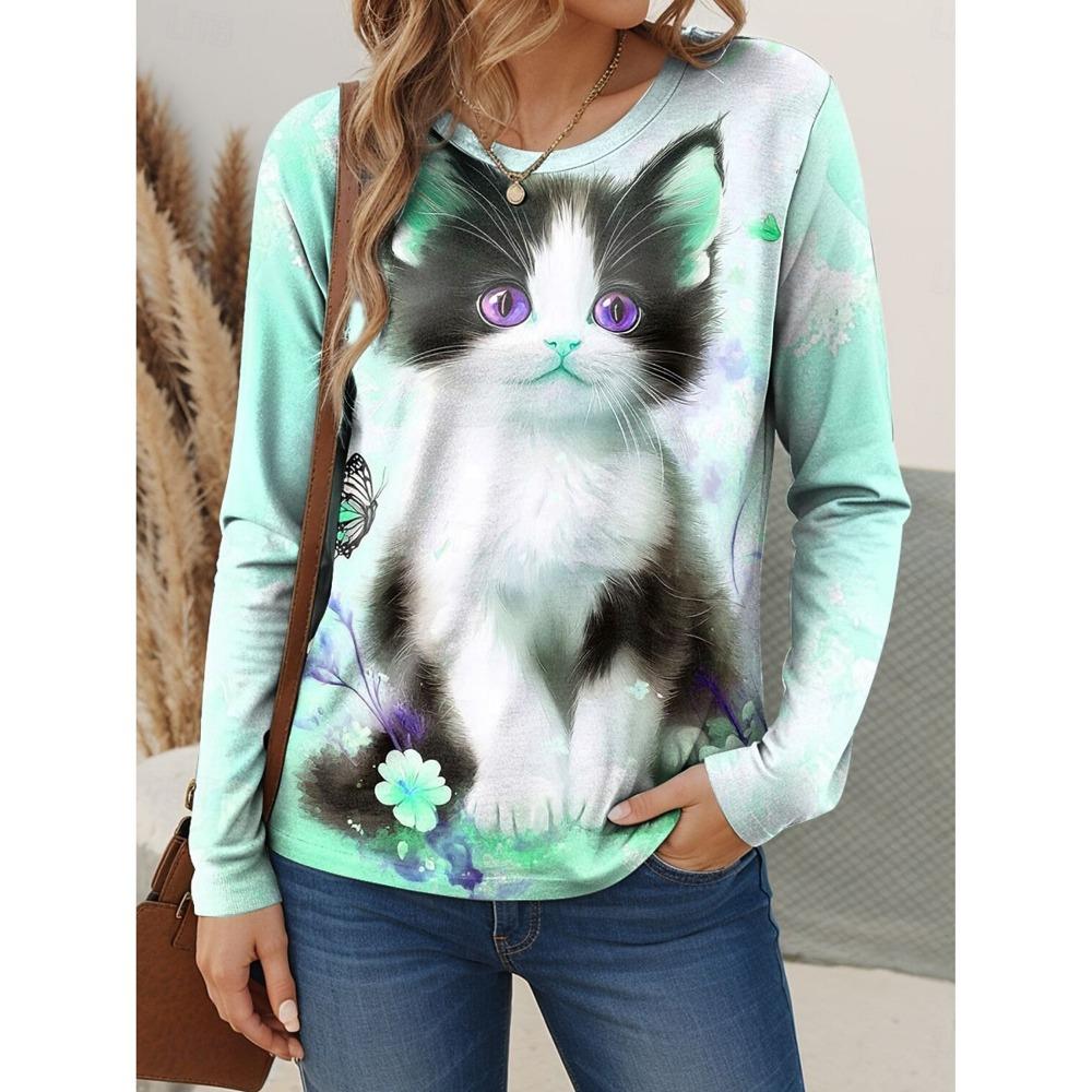 Women's T-Shirts Floral Graphic Stylish Long Sleeve T-shirts Crew Neck Regular Tops Summer Casual Clothes Woman