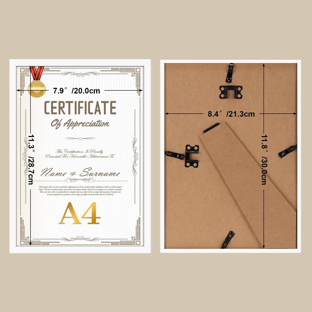 Vasemouh A4 Award Frame Wall Mounted and Tabletop Frame 210x297mm Photo Frame White 1 Piece