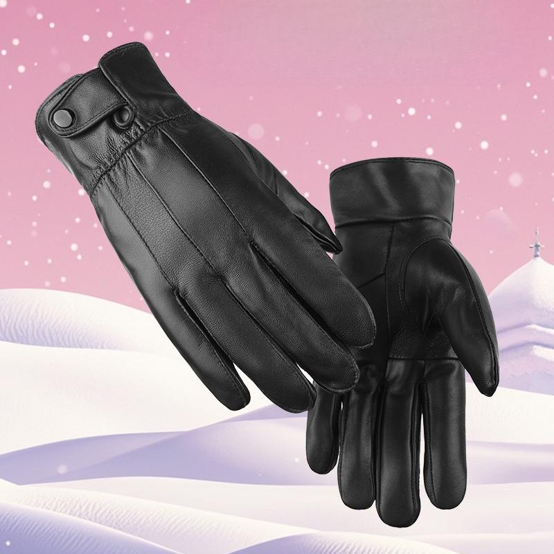 New Autumn and Winter Genuine Leather Gloves Women's Sheepskin Full Finger Fleece Warm Winter Cycling Gloves  Outdoor Skiing and Cycling