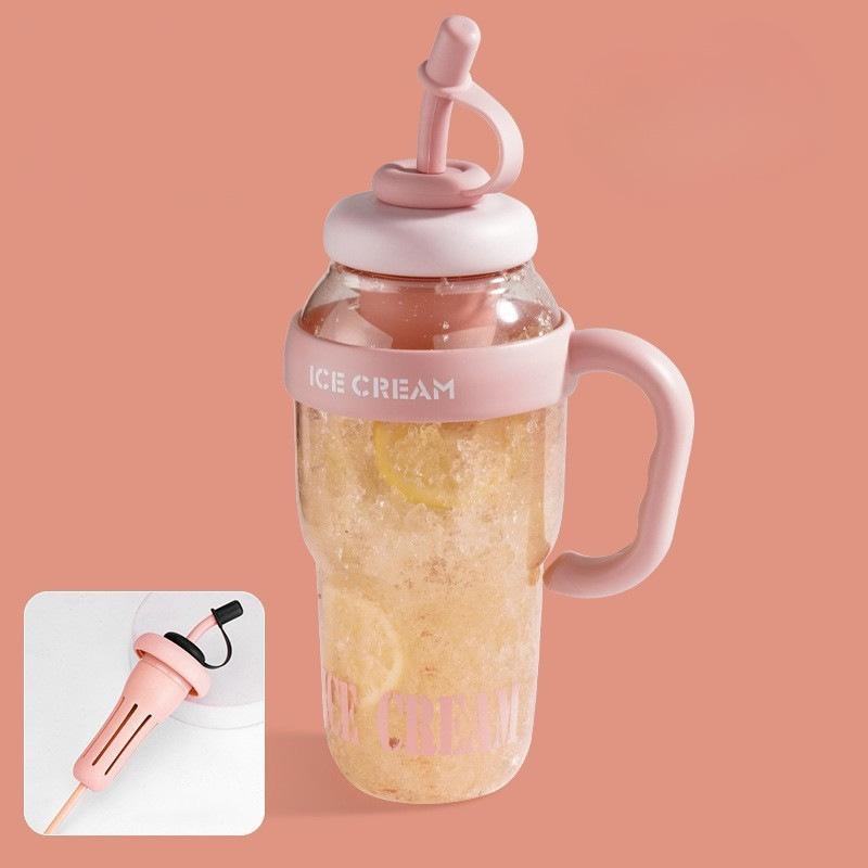 Portable Cute Water Bottle With Handle and Straw Plastic Water Bottle Leak-Proof Cup Large Capacity Sport Water Bottle