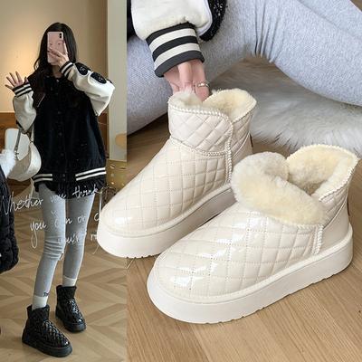 Fashionable Glossy Women's Plush Snow Boots Casual and Versatile Women's Boots Simple Short Boots