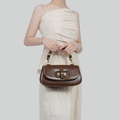 Elegant Saddle Bag With Bamboo Handle Minimalist Chic Shoulder Crossbody Women Small Size