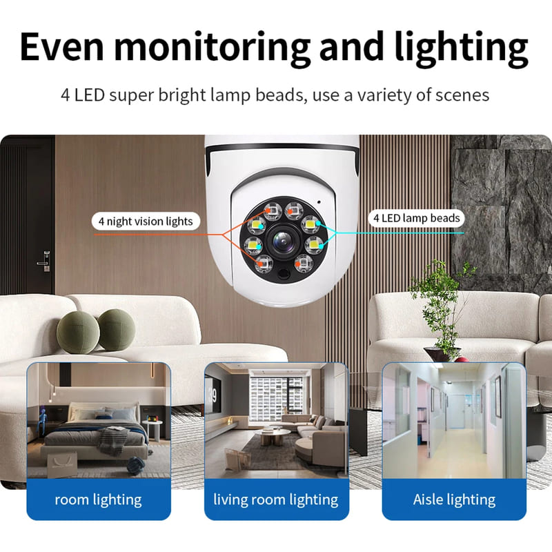 E27 2.4G 5G Wifi HD Camera Bulb IP Camera Night Vision Full Color Automatic Human Tracking 4X Digital Zoom Security Surveillance