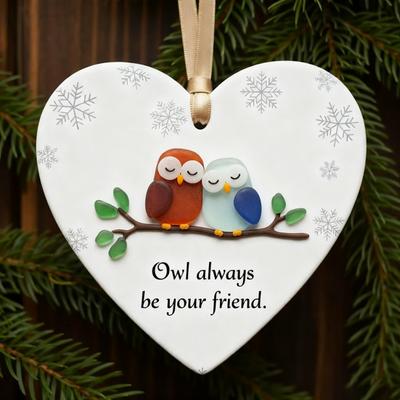Yousheng Heart-Shaped Sea Glass Friendship Ornament Handmade Sea Glass Art Christmas Animal Ornament Friendship Keepsake for Best Friends
