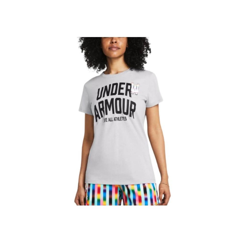Under Armour Letter Round Neck Short Sleeve T-Shirt Women Tops Modern-Gray 1383046-011