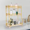 3-layer Bathroom Skincare Shelf, White Gold Countertop Storage W/ Railing,Desktop Bookshelf for Bedrooms, Living Rooms & Offices