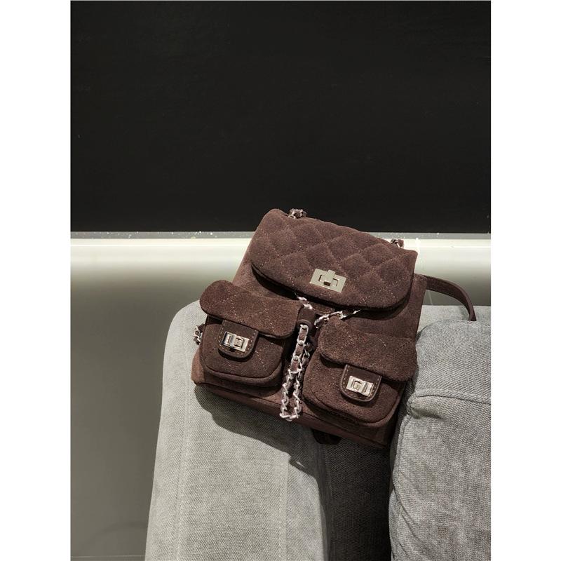 

Frosted leather backpack 2 autumn and winter new diamond mini chain bag bag women s fashion small backpack Standard темно-коричневого