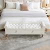 Modern Bench with 2 Lids, Velour Footstool with Rolled Armrests, As Daybed, Rubberwood Legs, for Living Room, Hallway, Bedroom, Color: Beige