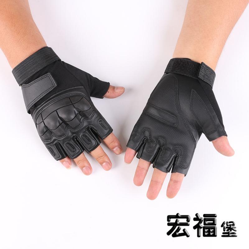 Tactical Gloves Black British Outdoor Riding Military Fans Anti-Cut Field Performance Sports Fitness Hard Shell Half Finger Gloves