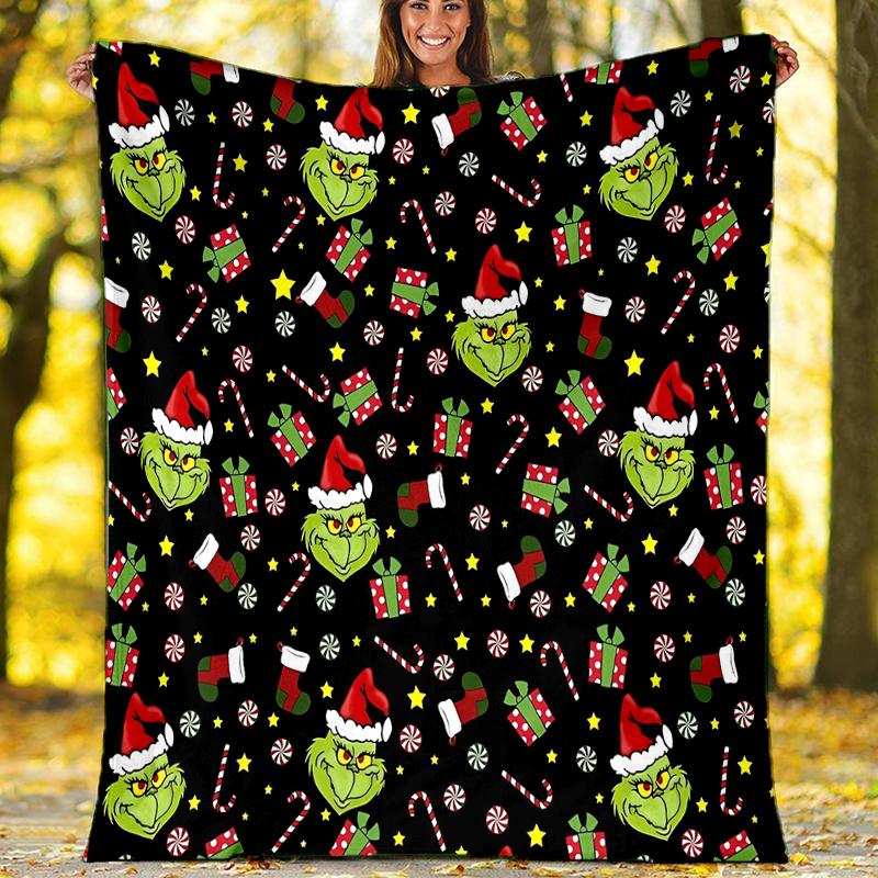 Grinch-Thema Bedruckte Decke Perfekt für Sofa Bett Reisen Außenbereich Maschinenwaschbar Gemütlich Langlebig