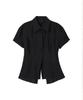 SALON DE YOHN Classic Linen Short Sleeve Shirt_ Black