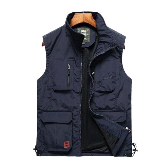 Summer Fishing Vest Multiple Pockets Solid Color Mesh Breathable Quick Dry Vest for Outdoor