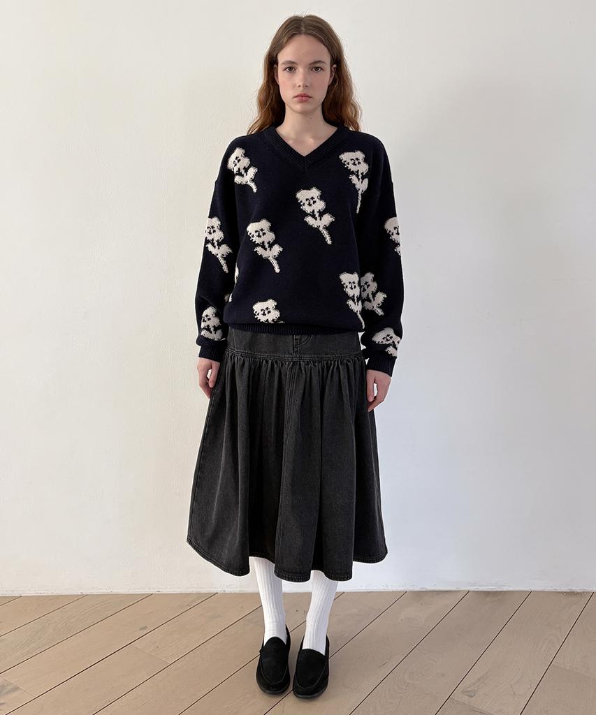 SINOON Sn Flower Loose Fit Knit (Navy)