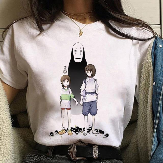 Studio Ghibli Spirited Away Hayao Miyazaki Kawaii T-skjorte med trykk for kvinner Harajuku Estetisk T-skjorte Hvite topper Anime T-skjorte for kvinner