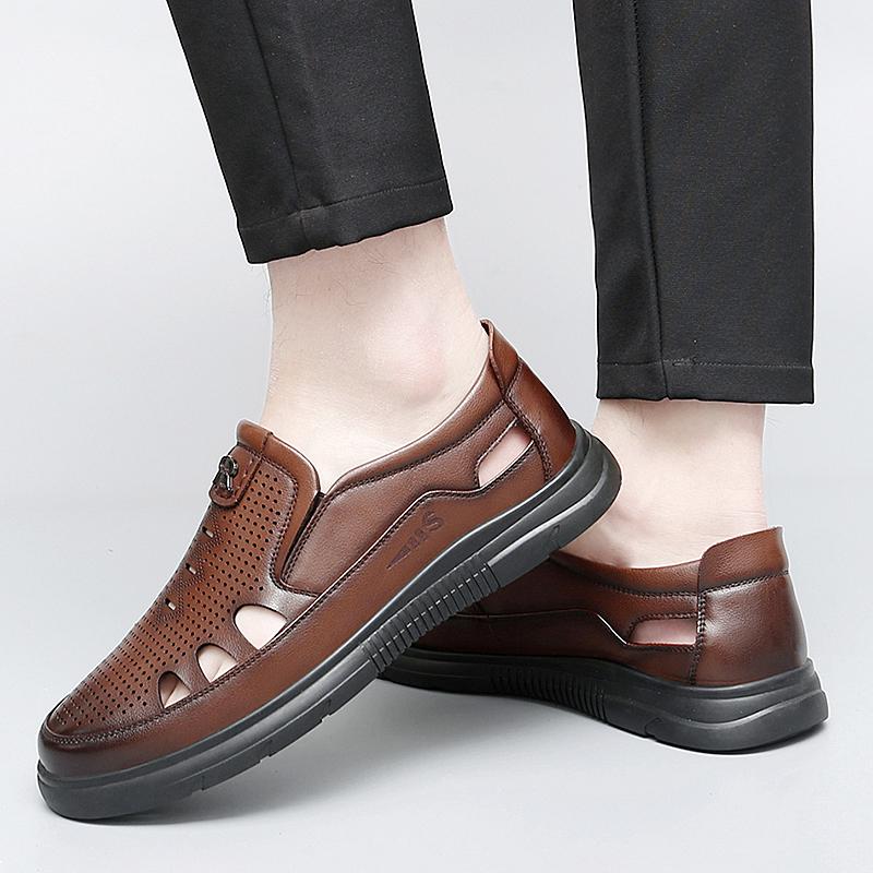 Summer New Thick Sole Business Sandals Driving Breathable Commute Shoes Fashion High-quality Breathable Genuine Leather Sandals