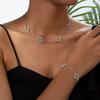 Versatile Inlaid Hollow Four-leaf Clover Shape Necklace Bracelet Jewelry Set