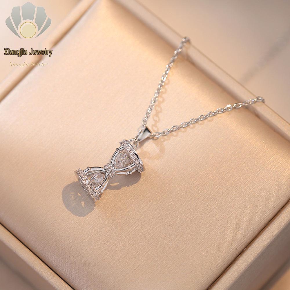Zircon Hourglass Necklace: Minimalist Japanese-Korean Design, Fashion Pendant, Women's Clavicle Chain.