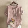 Women's Fashion Flower Prined Short Sleeve T-shirt Loose Cotton Shirt Casual Loose Summer Blouse Tops Plus Size